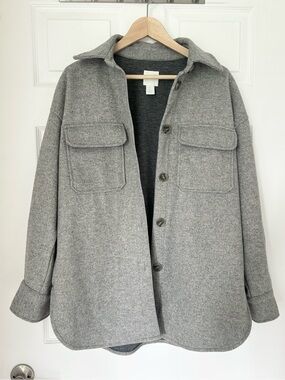 H&M Gray Oversized Button-Front Shacket
